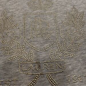 Ralph Lauren Women’s Gray Top / Tee Shirt W/ Silver Studded Logo Sz LP